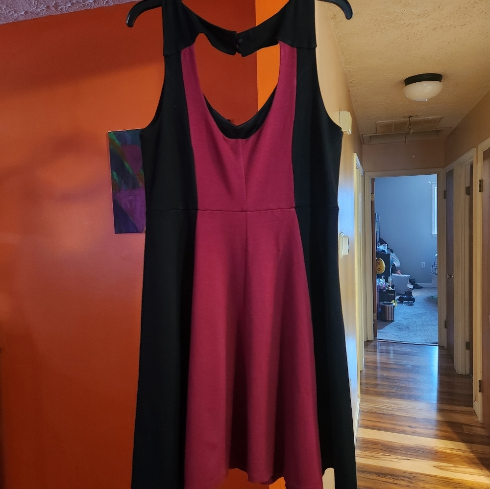 Burgundy and Black Torrid Skater Dress Size 0 (large)